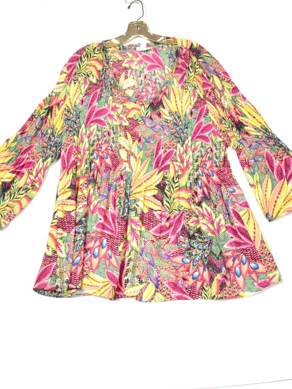 Chloe + Rene Blouse Women's 3/4 sleeve Size 2X Patchwork Design Boho
